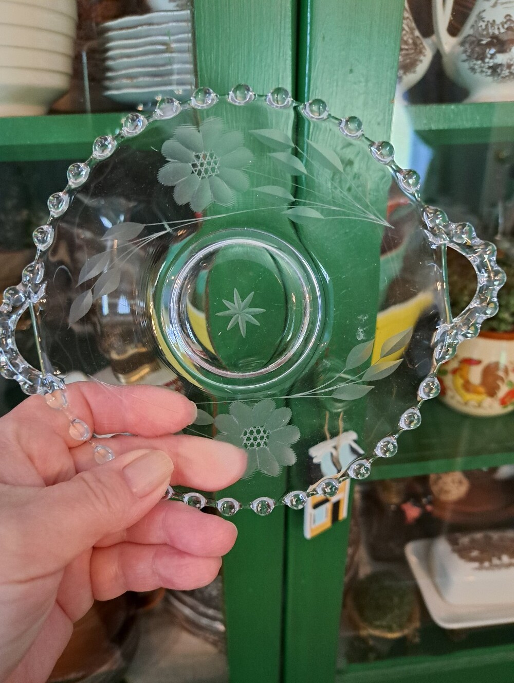 Vintage Clear Glass Serving Dish with Beaded Rim - Elegant Table Accent